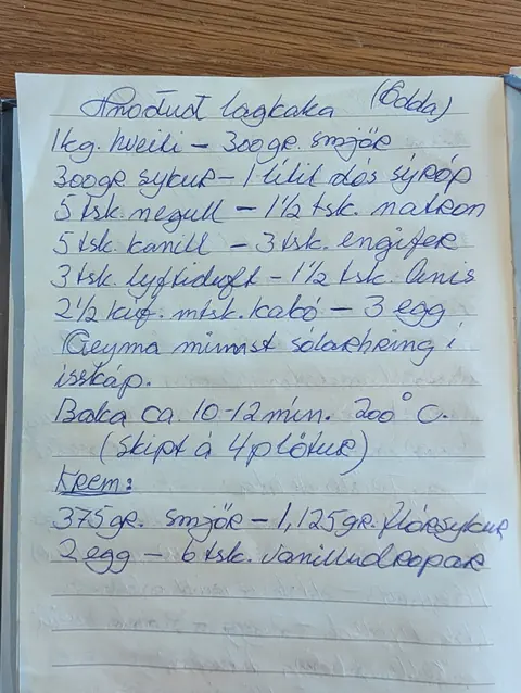Síðan hennar í uppskriftabókinni