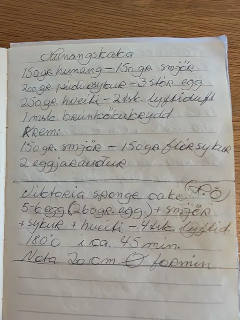 Síðan hennar í uppskriftabókinni