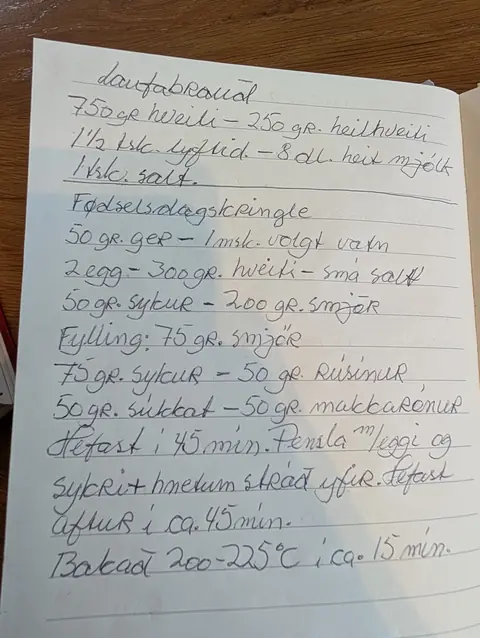 Síðan hennar í uppskriftabókinni