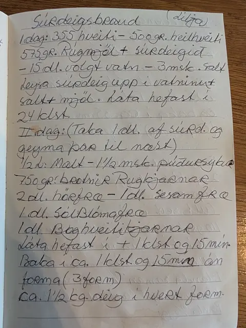 Síðan hennar í uppskriftabókinni