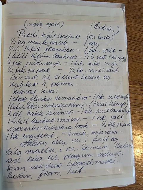 Síðan hennar í uppskriftabókinni
