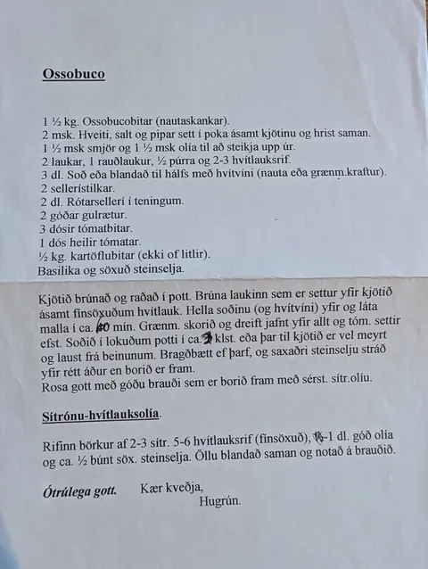 Síðan hennar í uppskriftabókinni